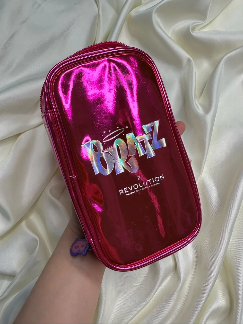 Revolution Metallic Hot Pink Bratz Cosmetic Pouch Makeup Bag and Brush Set